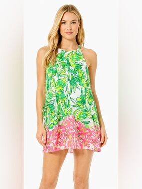 Lilly Pulitzer Pearl Shift Dress Racerback Shorts Side Ties Pink Green Sz 00